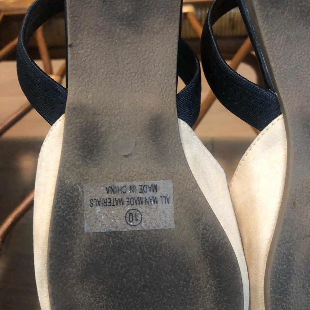 Lulus Slingback Flats 10 Cream Black Pointed Toe Faux Suede Elastic Strap (1881) - Picture 5 of 11